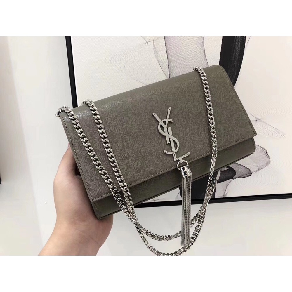 Saint Laurent Medium Kate Bag With Tassel In Grey Grained Leather TDBS28647