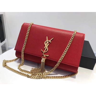 Saint Laurent Medium Kate Bag With Tassel In Red Grained Leather TDBS28649