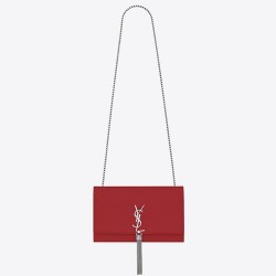 Saint Laurent Medium Kate Bag With Tassel In Red Grained Leather TDBS28649