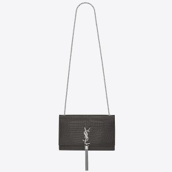 Saint Laurent Medium Kate Bag With Tassel In Storm Croc-Embossed Leather TDBS28651