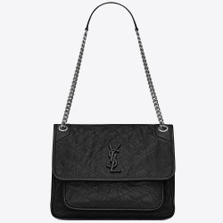 Saint Laurent Medium Niki Bag In Black Crinkled Leather TDBS28703