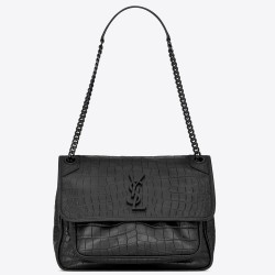 Saint Laurent Medium Niki Bag In Black Crocodile Embossed Leather TDBS28704