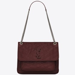 Saint Laurent Medium Niki Bag In Bordeaux Crinkled Leather TDBS28707