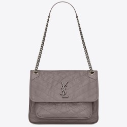 Saint Laurent Medium Niki Bag In Grey Crinkled Leather TDBS28711