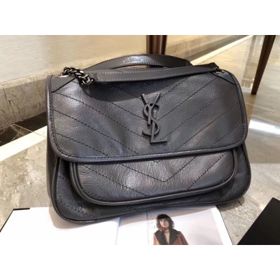 Saint Laurent Medium Niki Bag In Storm Gray Crinkled Leather TDBS28714