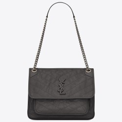 Saint Laurent Medium Niki Bag In Storm Gray Crinkled Leather TDBS28714