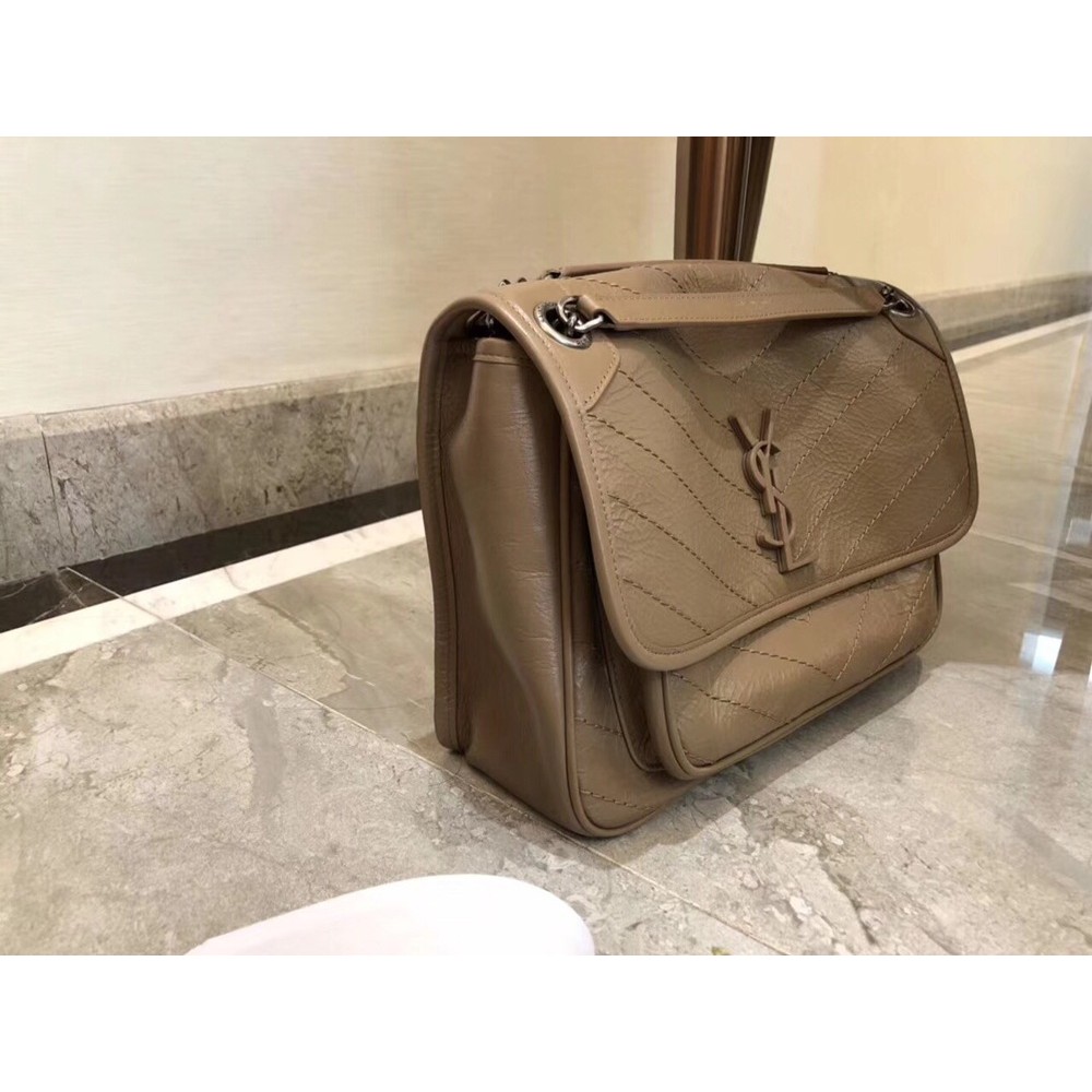 Saint Laurent Medium Niki Bag In Taupe Crinkled Leather TDBS28715