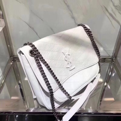 Saint Laurent Medium Niki Bag In White Crinkled Leather TDBS28716