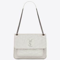 Saint Laurent Medium Niki Bag In White Crinkled Leather TDBS28716