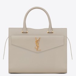 Saint Laurent Medium Uptown Tote In Blanc Smooth Leather TDBS28828