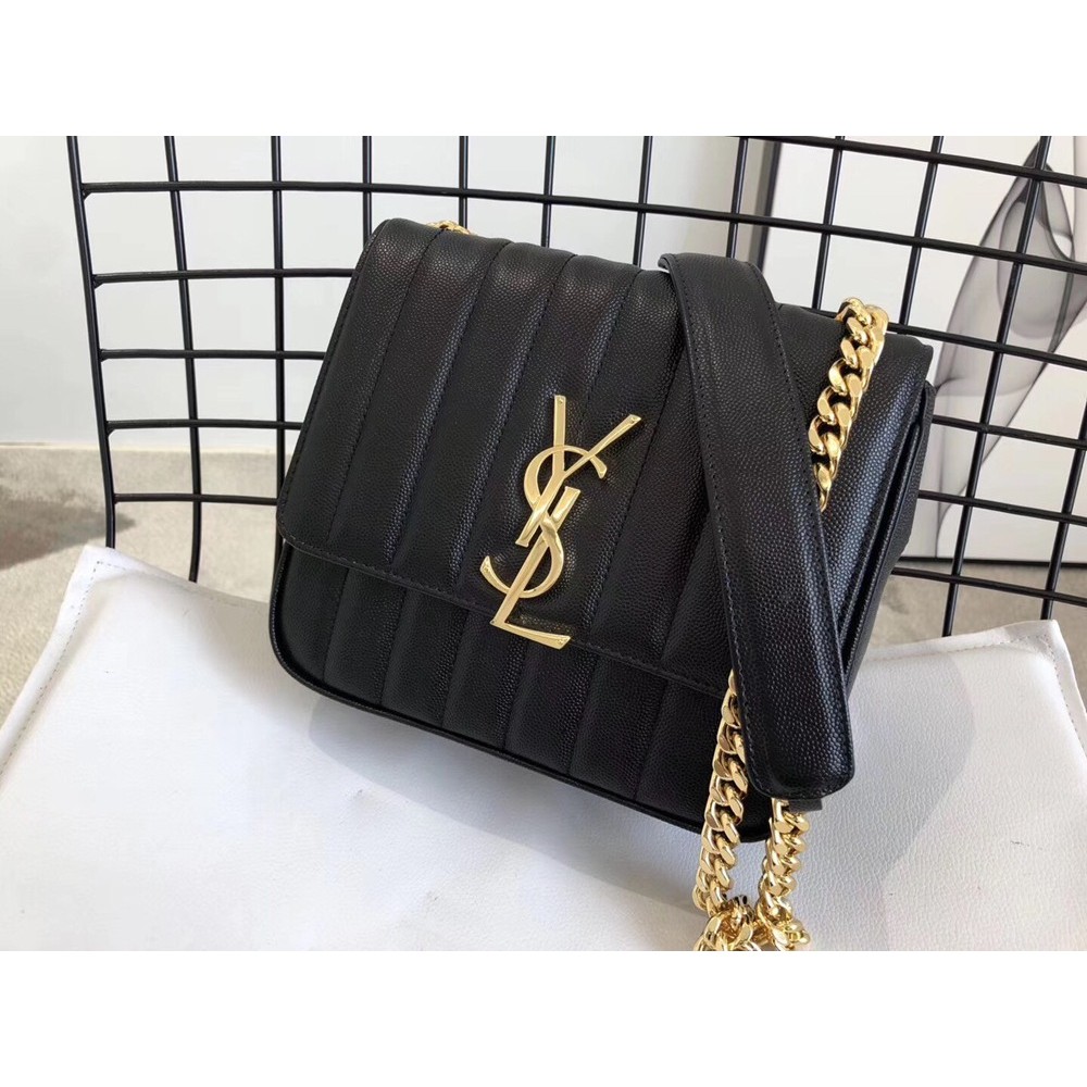 Saint Laurent Medium Vicky Bag In Black Grained Leather TDBS28846