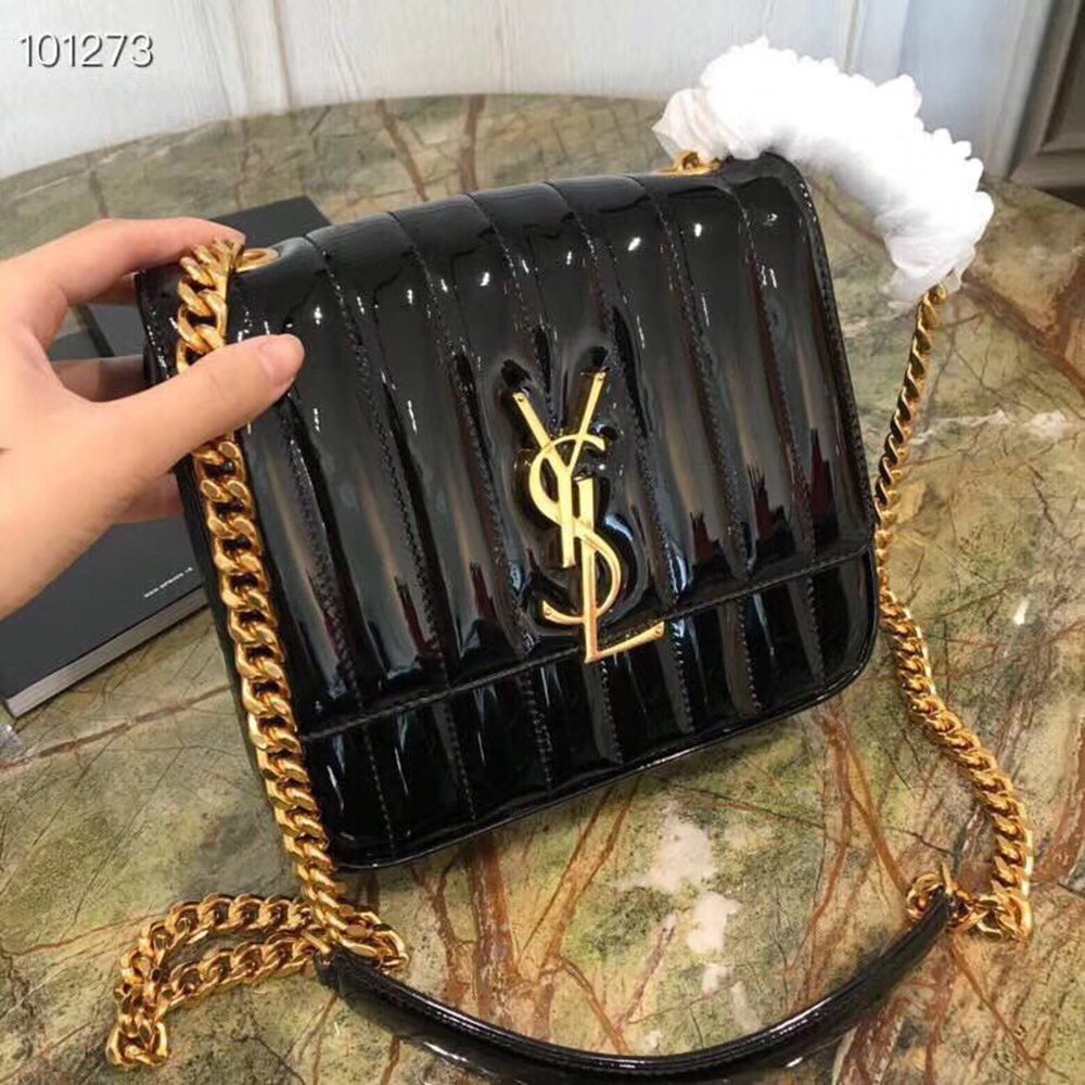 Saint Laurent Medium Vicky Bag In Black Patent Leather TDBS28848