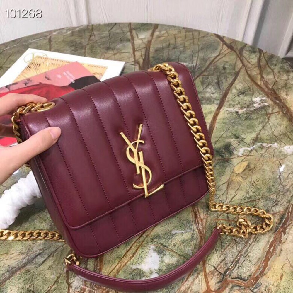 Saint Laurent Medium Vicky Bag In Bordeaux Lambskin TDBS28849