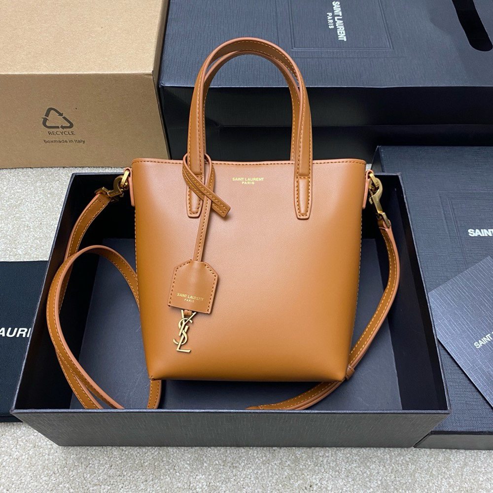 Saint Laurent Mini Toy Shopping Bag in Brown Calfskin TDBS28781