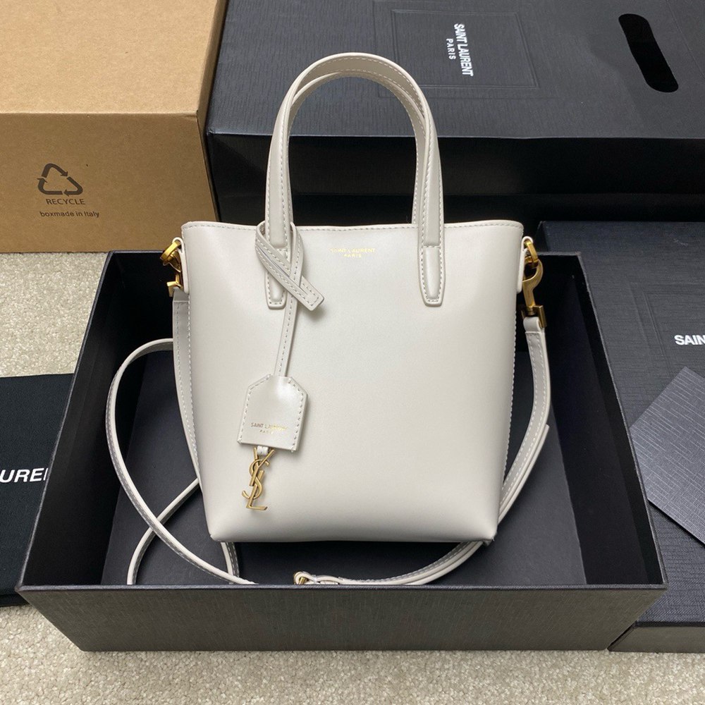 Saint Laurent Mini Toy Shopping Bag in White Calfskin TDBS28782