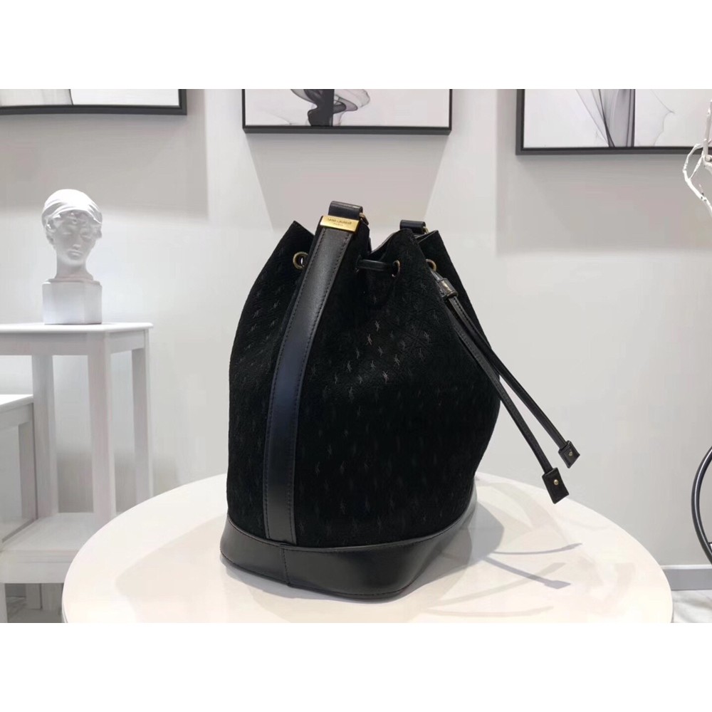 Saint Laurent Monogram All Over Bucket Bag In Black Suede TDBS28518