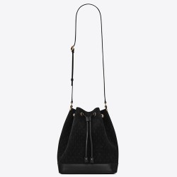 Saint Laurent Monogram All Over Bucket Bag In Black Suede TDBS28518