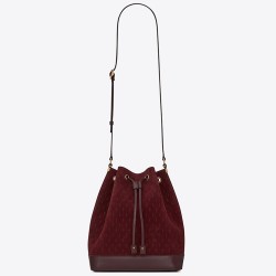 Saint Laurent Monogram All Over Bucket Bag In Bordeaux Suede TDBS28519