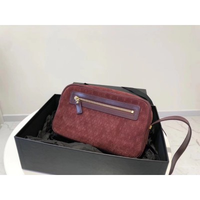 Saint Laurent Monogram All Over Camera Bag In Bordeaux Suede TDBS28688