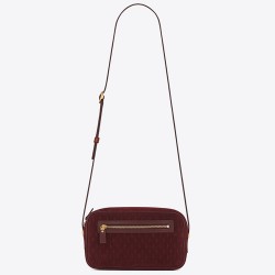 Saint Laurent Monogram All Over Camera Bag In Bordeaux Suede TDBS28688