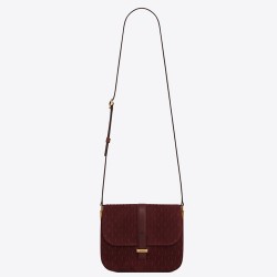 Saint Laurent Monogram All Over Small Satchel In Bordeaux Suede TDBS28692