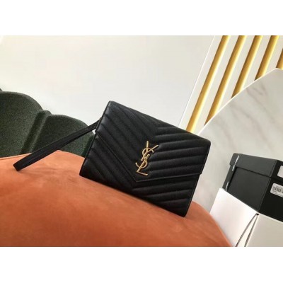 Saint Laurent Monogram Clutch In Black Grained Leather TDBS28582