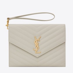 Saint Laurent Monogram Clutch In White Grained Leather TDBS28583