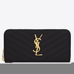 Saint Laurent Monogram Zip Around Wallet In Black Grained Leather TDBS28861