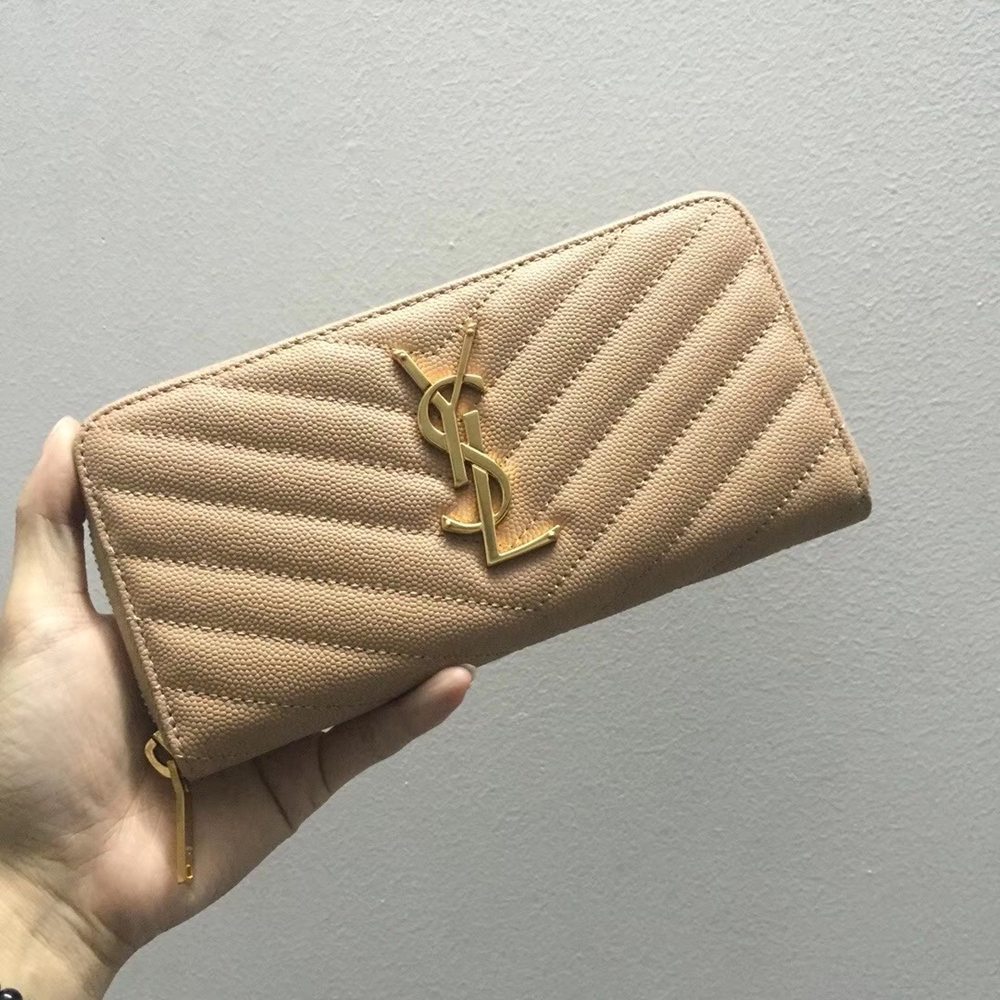 Saint Laurent Monogram Zip Around Wallet In Powder Grained Leather TDBS28863