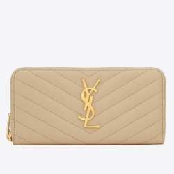 Saint Laurent Monogram Zip Around Wallet In Powder Grained Leather TDBS28863