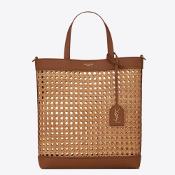 Saint Laurent N/S Toy Shopping Bag In Woven Cane And Leather TDBS28783