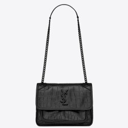 Saint Laurent Niki Baby Bag In Black Crocodile Embossed Leather TDBS28722