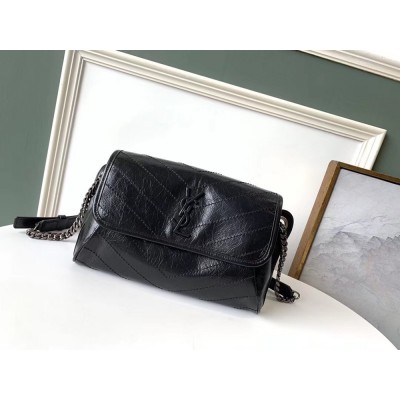 Saint Laurent Niki Body Bag In Black Crinkled Vintage Leather TDBS28723