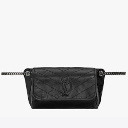 Saint Laurent Niki Body Bag In Black Crinkled Vintage Leather TDBS28723