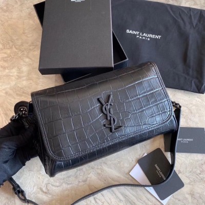 Saint Laurent Niki Body Bag In Black Croco-Embossed Leather TDBS28724