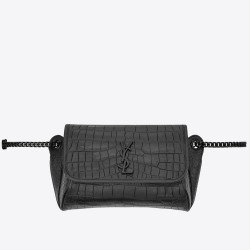 Saint Laurent Niki Body Bag In Black Croco-Embossed Leather TDBS28724