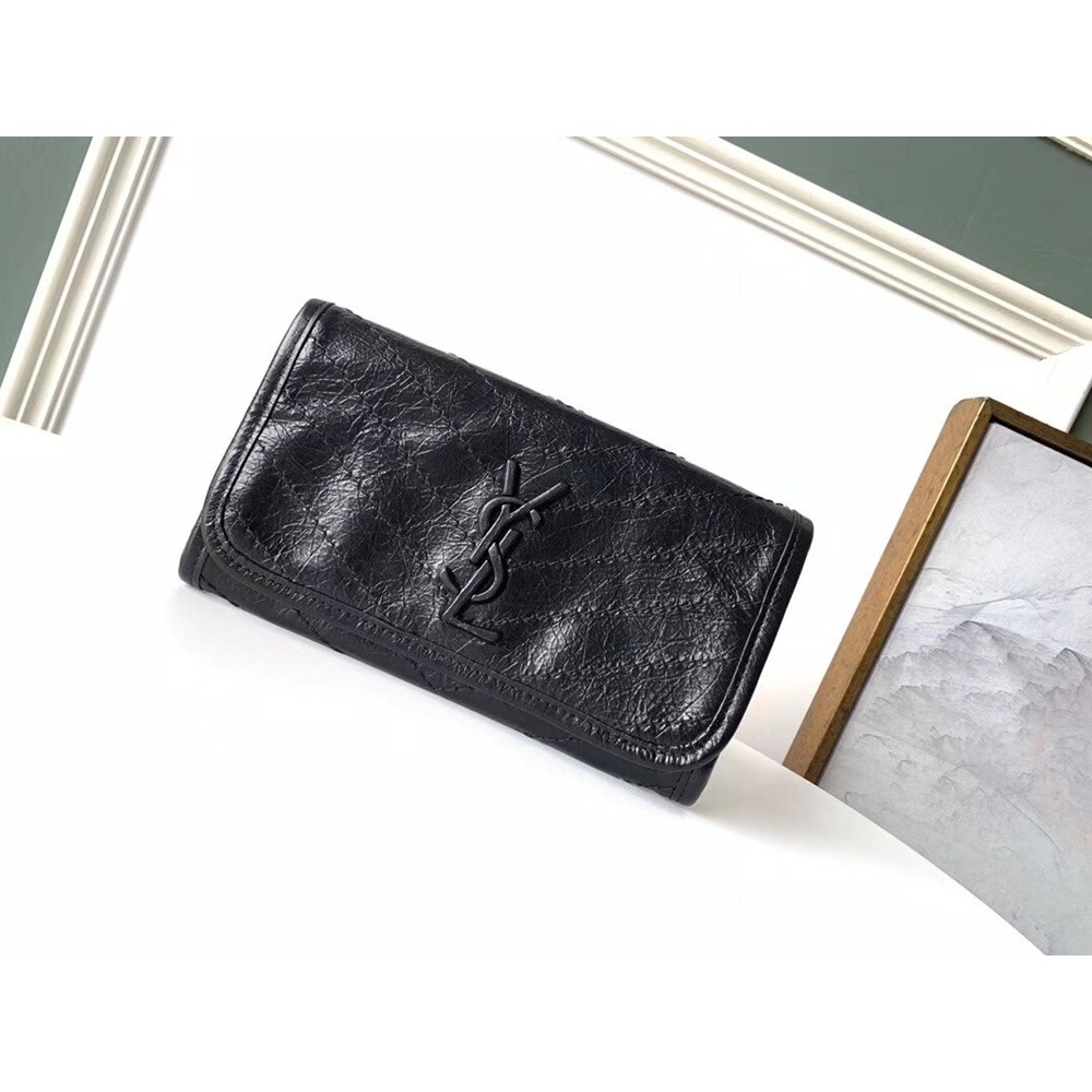 Saint Laurent Niki Large Wallet In Black Crinkled Vintage Leather TDBS28865