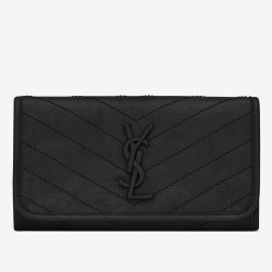 Saint Laurent Niki Large Wallet In Black Crinkled Vintage Leather TDBS28865