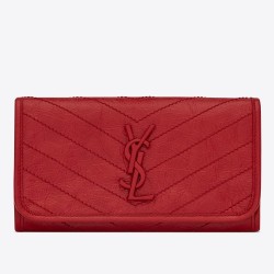 Saint Laurent Niki Large Wallet In Red Crinkled Vintage Leather TDBS28866