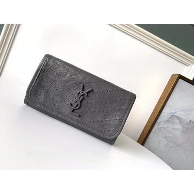 Saint Laurent Niki Large Wallet In Storm Crinkled Vintage Leather TDBS28867