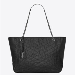 Saint Laurent Niki Shopping Bag In Black Crinkled Calfskin TDBS28726