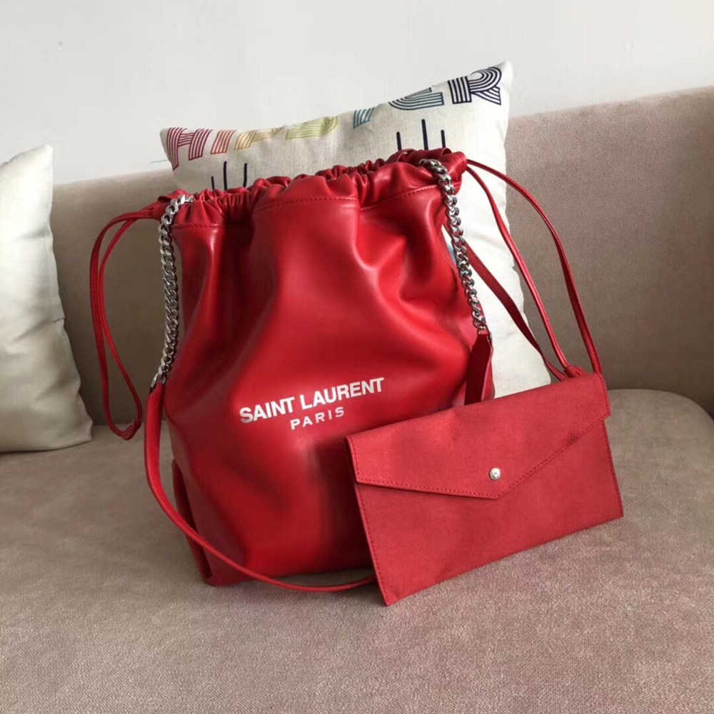 Saint Laurent Red Teddy Drawstring Bag TDBS28774