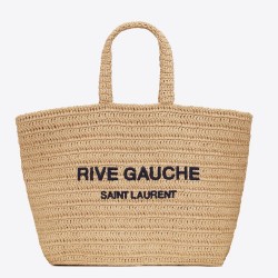 Saint Laurent Rive Gauche Tote Bag in Beige Raffia Crochet TDBS28831