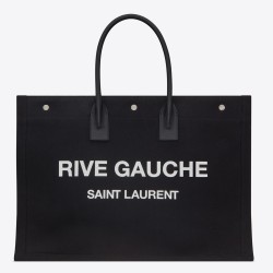 Saint Laurent Rive Gauche Tote Bag in Black Linen and Leather TDBS28832