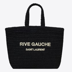 Saint Laurent Rive Gauche Tote Bag in Black Raffia Crochet TDBS28833