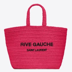 Saint Laurent Rive Gauche Tote Bag in Neon Pink Raffia Crochet TDBS28834