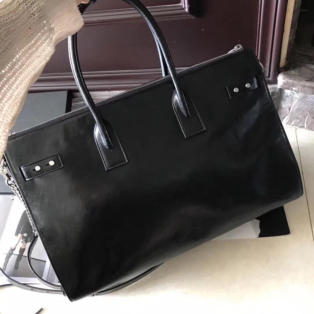 Saint Laurent Sac De Jour Souple 36 Duffle Bag In Black Moroder Leather TDBS28751