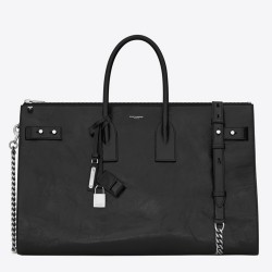 Saint Laurent Sac De Jour Souple 36 Duffle Bag In Black Moroder Leather TDBS28751