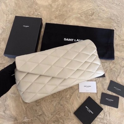 Saint Laurent Sade Puffer Envelope Clutch In White Lambskin TDBS28587