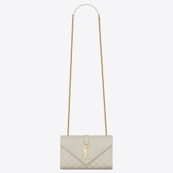 Saint Laurent Small Envelope Bag In White Grained Leather TDBS28619